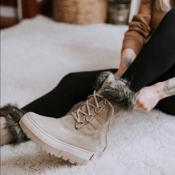 Sorel Shoes - SOREL Joan Of Artic Next Ancient Fossil Faux Fur Platform Waterproof Boots